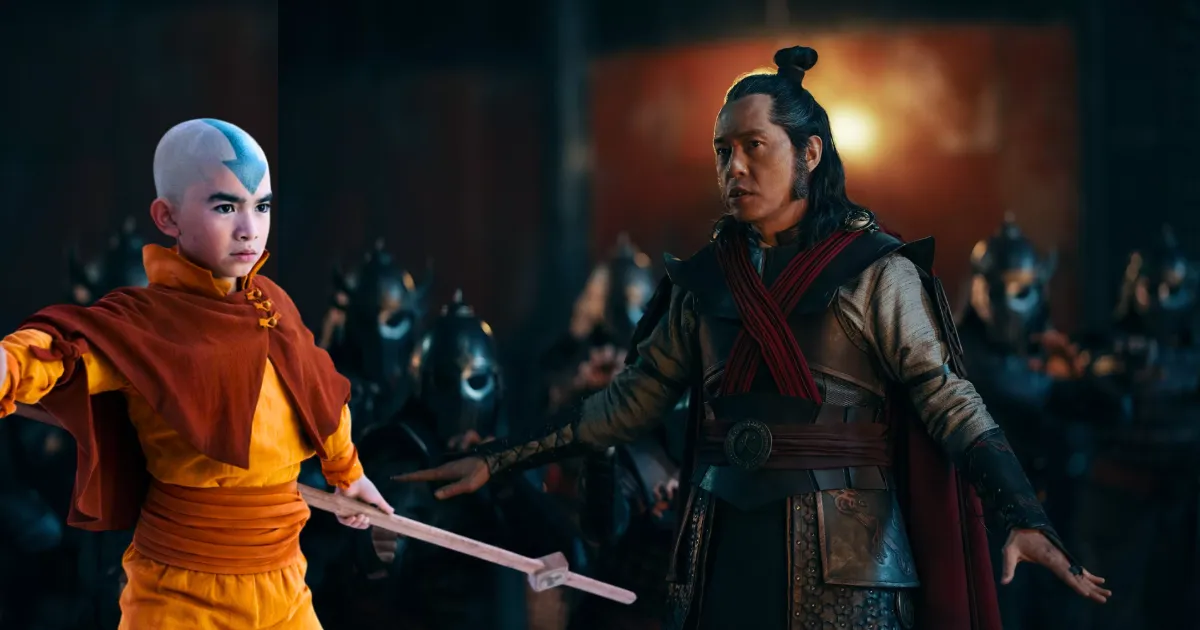 Aang e Zhao. Avatar O Último Mestre do Ar (Netflix).