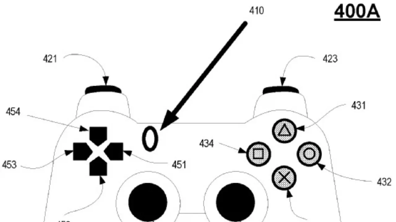 Gráfico de patente “Gameplay Rewind With User Triggered Bookmarks” da Sony, destacando o botão que abrirá uma sobreposição de controle, salvará estados, etc. (Crédito da imagem Sony via Patentscope).