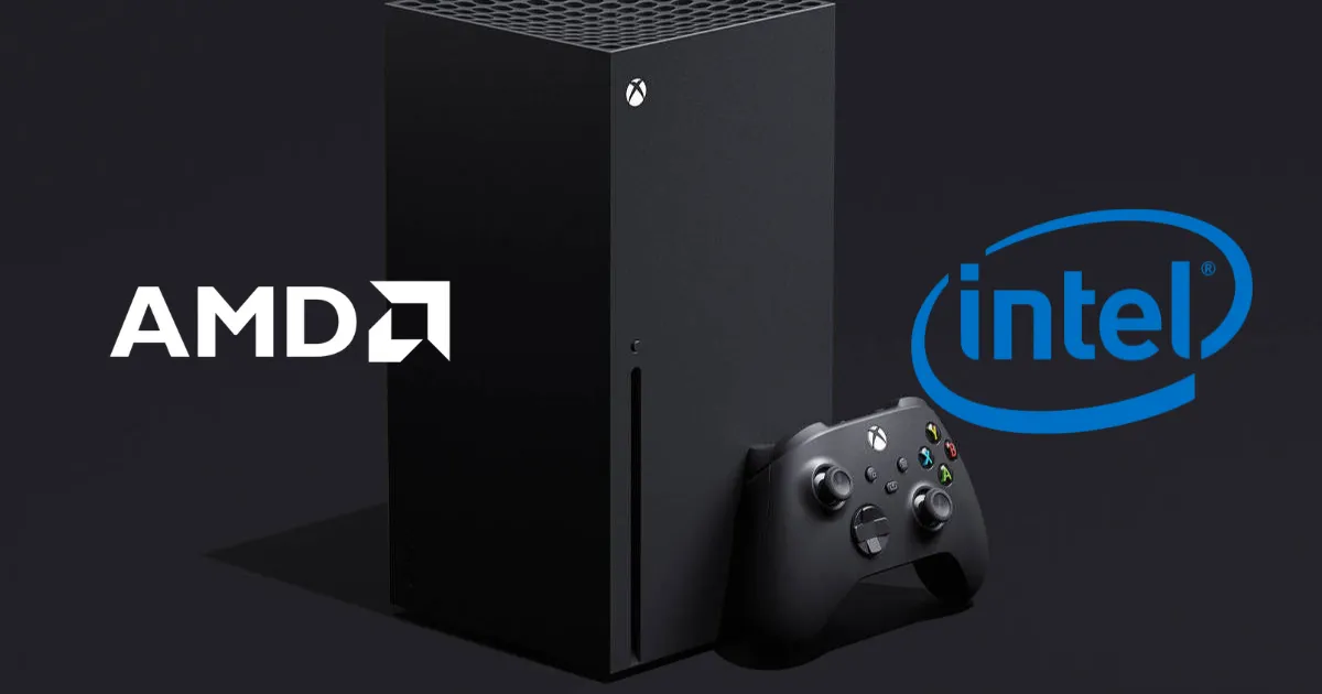 Microsoft – Xbox Series X. Logo da AMD e Intel.
