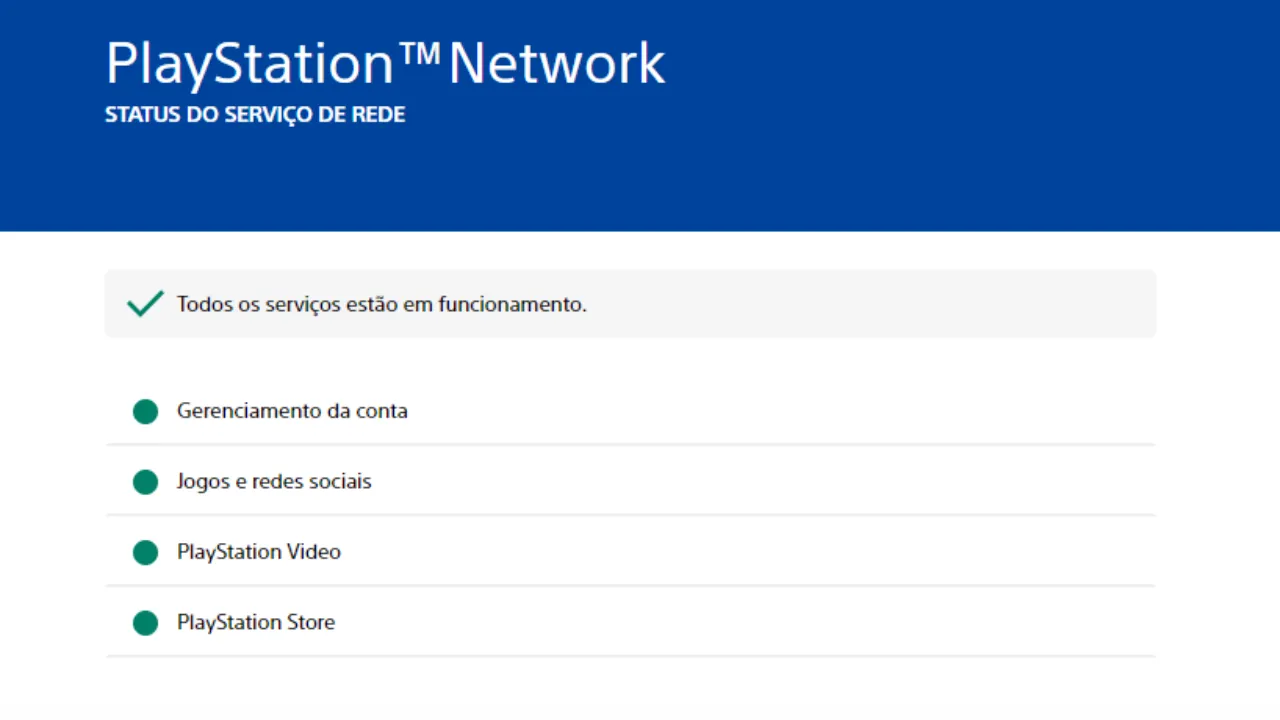 Status dos serviços da PlayStation